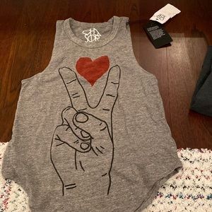 Triblend muscle tank- peace fingers- S